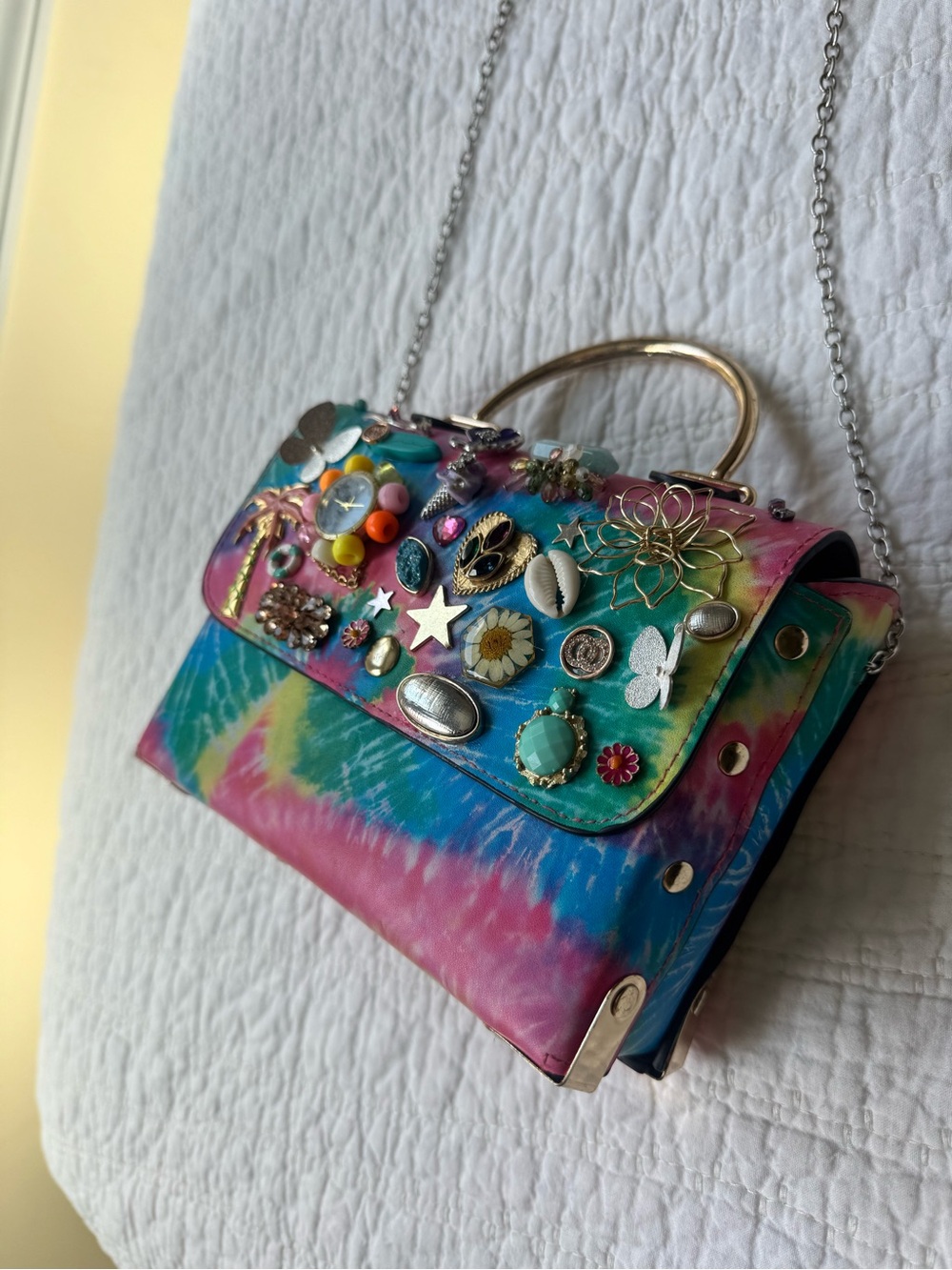 Tie-Dye Embellished Crossbody Bag - Multicolor